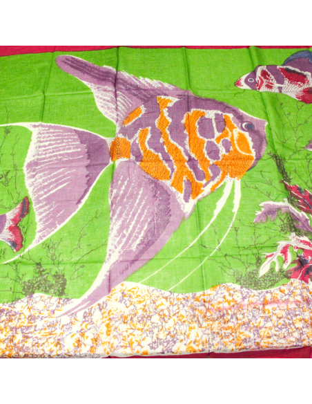 Paréo 100% coton - Poisson fond vert