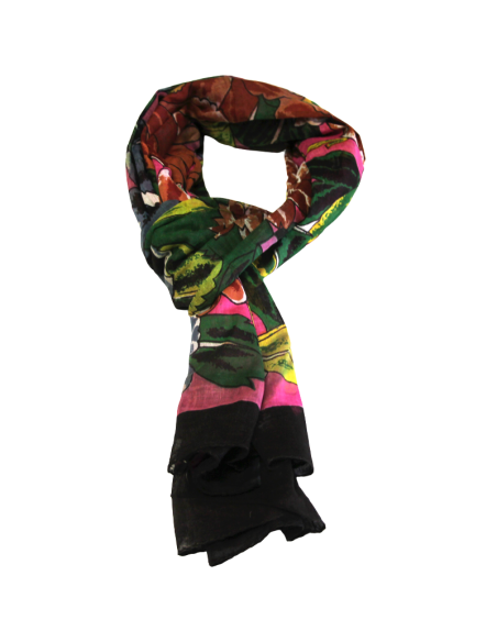 Paréo 100% coton - Papillon & fleur fond rose