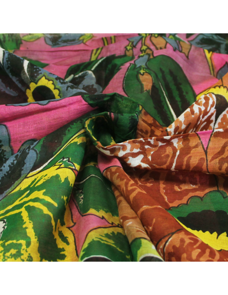 Paréo 100% coton - Papillon & fleur fond rose