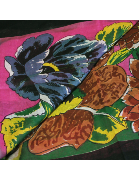 Paréo 100% coton - Papillon & fleur fond rose