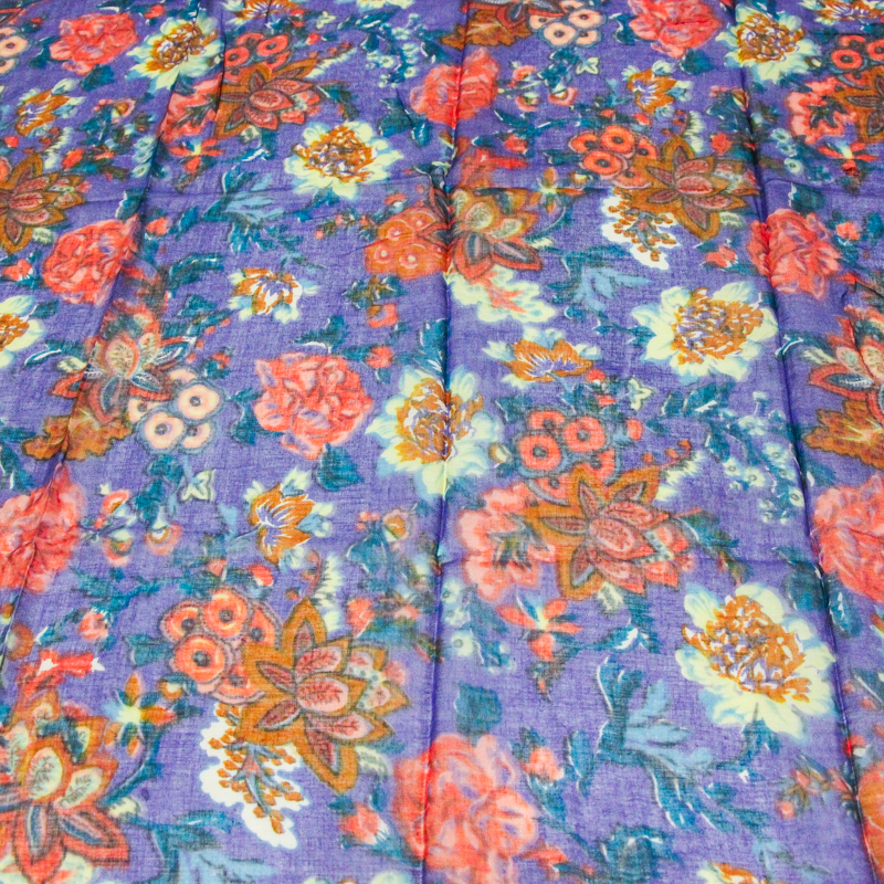 Paréo 100% coton - Fleur rose fond violet