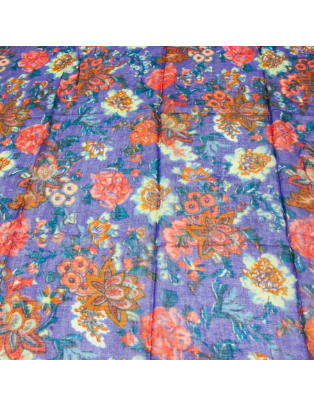 Paréo 100% coton - Fleur rose fond violet