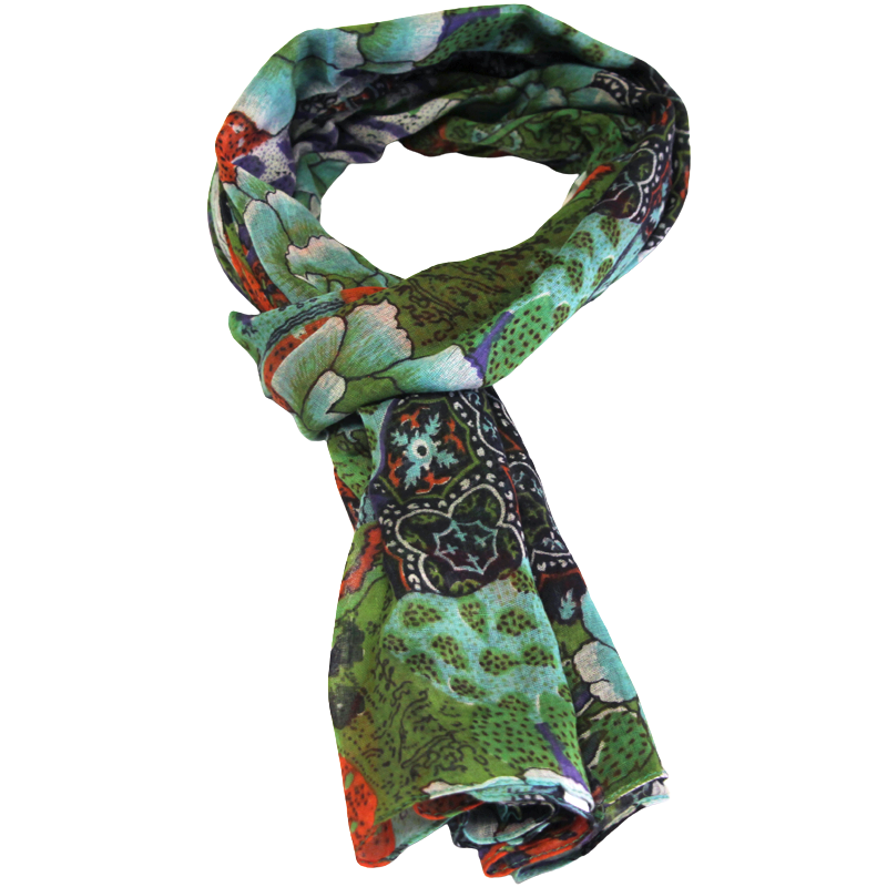 Paréo 100% coton - Fleuri turquoise