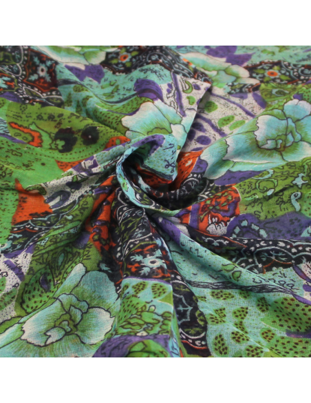 Paréo 100% coton - Fleuri turquoise