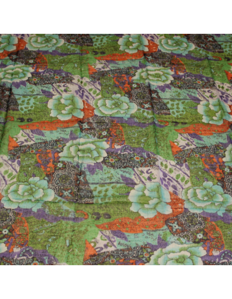 Paréo 100% coton - Fleuri turquoise