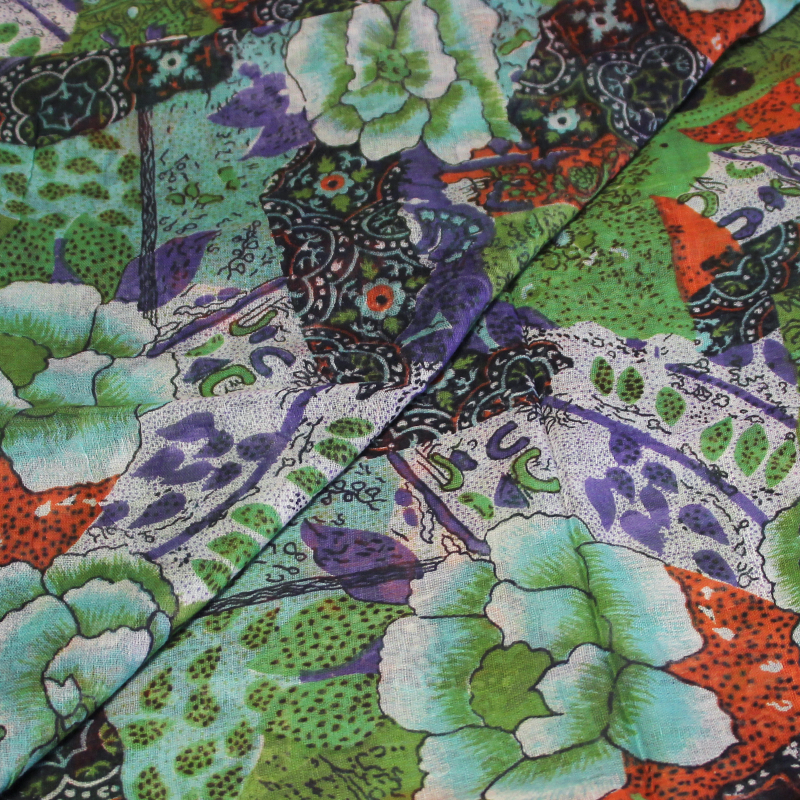 Paréo 100% coton - Fleuri turquoise