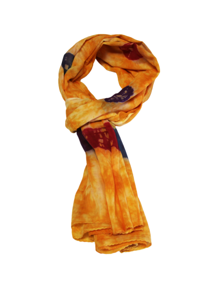 Paréo 100% coton - Tie and dye orange à motif