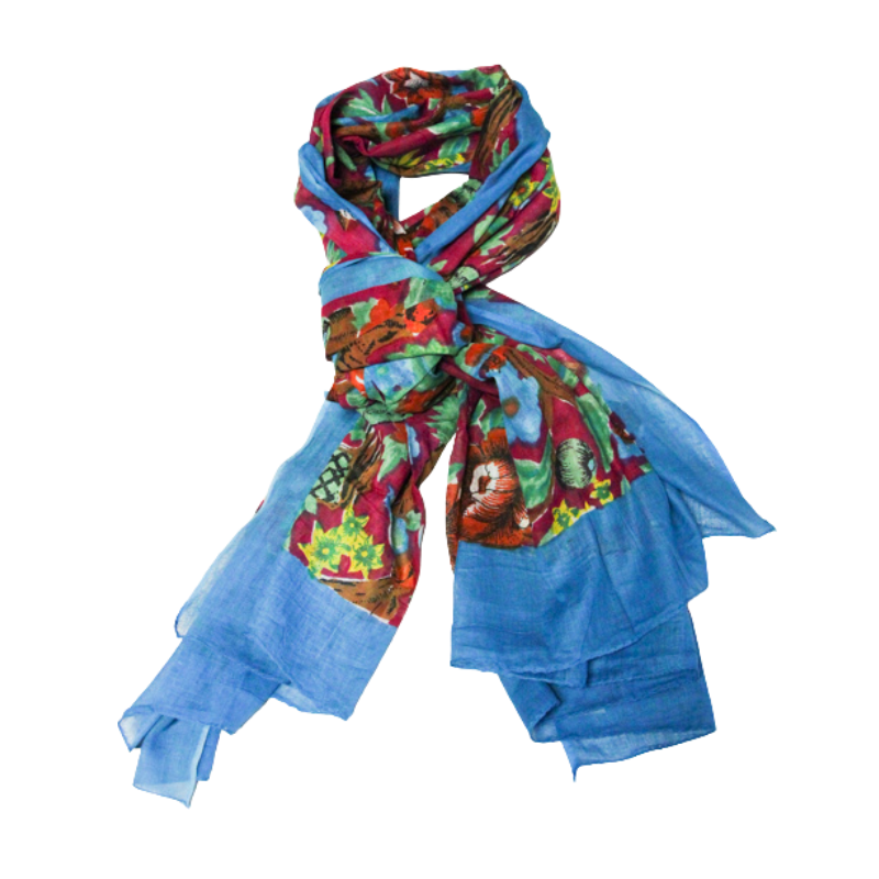 Paréo 100% coton -  Fleur bleu fond...