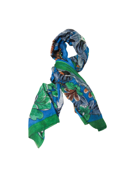 Paréo 100% coton - Papillon & fleur fond bleu