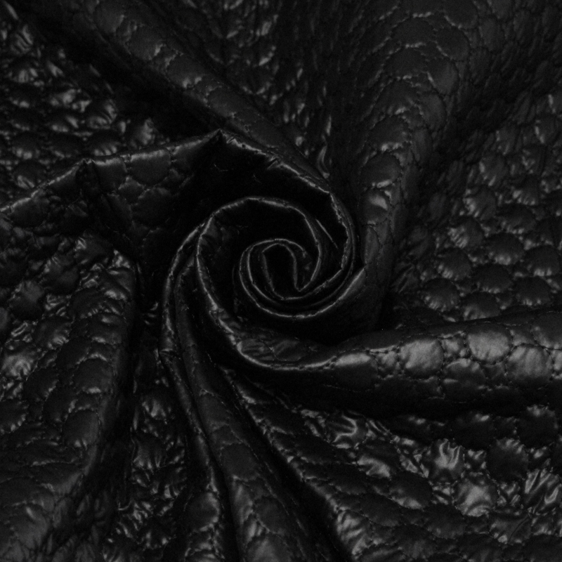 Tissu matelassé - Ronds noir