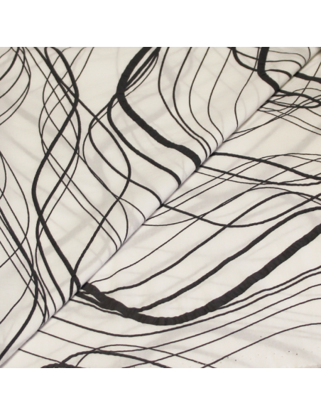 Coton imprimé - Onde graphique gris foncé froissé fond blanc optique