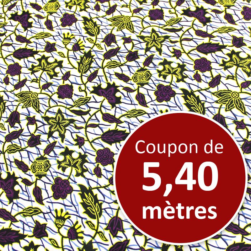 Tissu Africain WAX - Lière jaune et violet (coupon de 5,40 mètres)