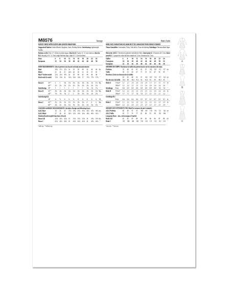 Patron McCall's 8576.H5 (34-42) - Robe taille basse à plis box & manches variées