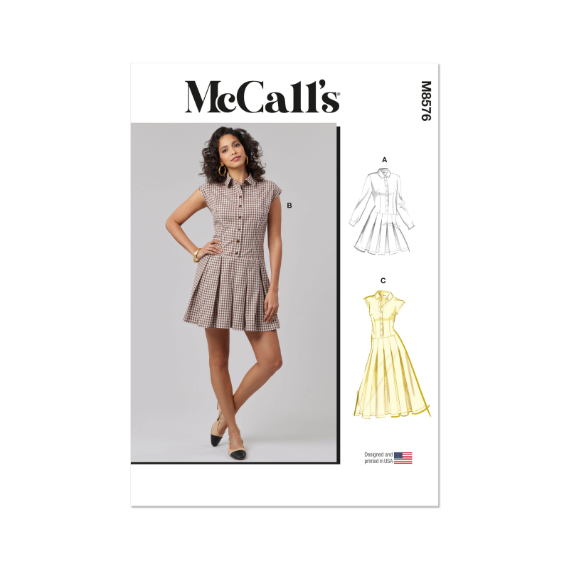 Patron McCall's 8576.H5 (34-42) - Robe taille basse à plis box & manches variées