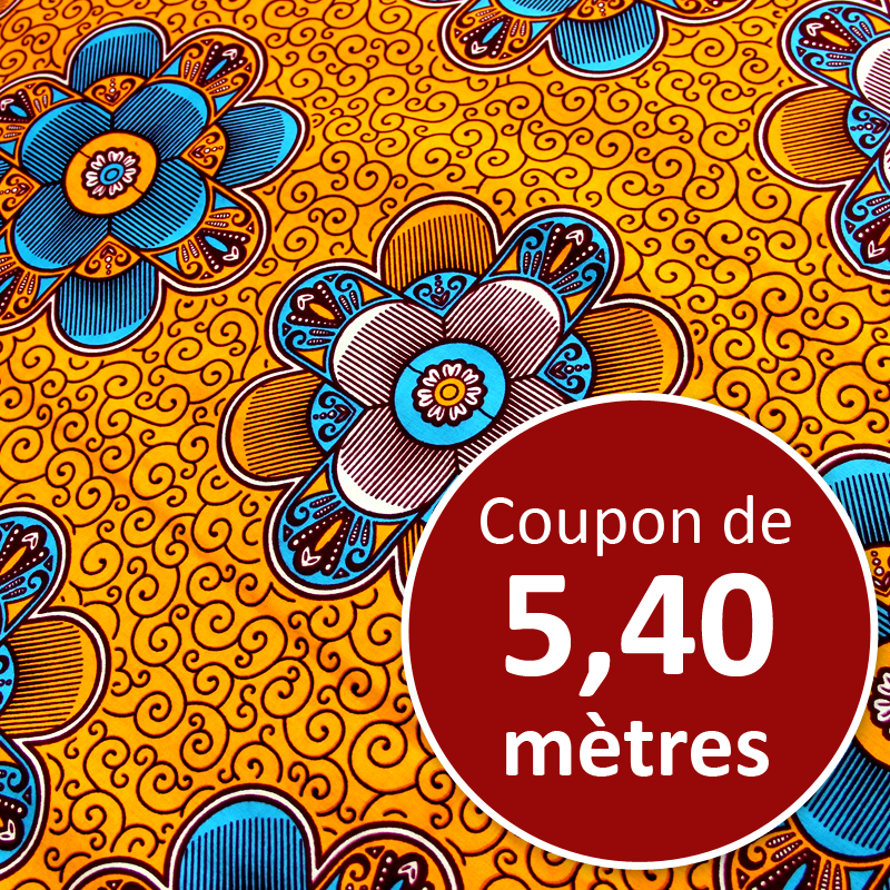 Tissu Africain WAX - Fleurs géométriques (coupon de 5,40 mètres)
