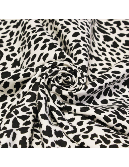 Satin mat coton & élasthanne – Léopard noir fond blanc