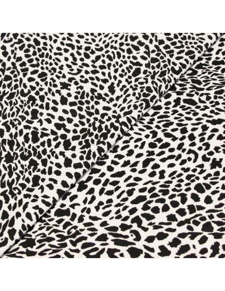 Satin mat coton & élasthanne – Léopard noir fond blanc
