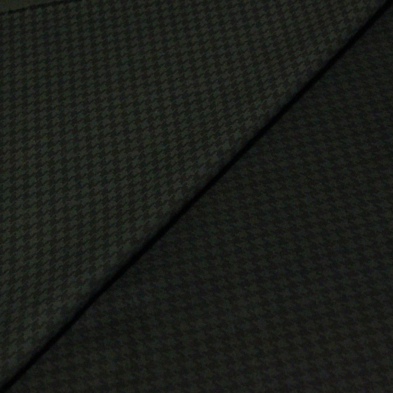 Satin mat coton & élasthanne - Pied-de-poule vert foncé