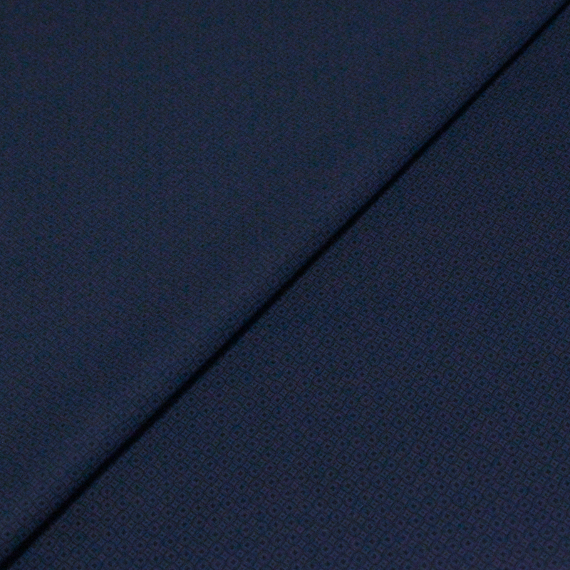 Satin mat coton & élasthanne - Damier gris fond bleu