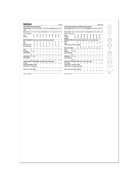 Patron McCall's 8584.K5 (36-44) - Jupe plissée deux longueurs avec ceinture