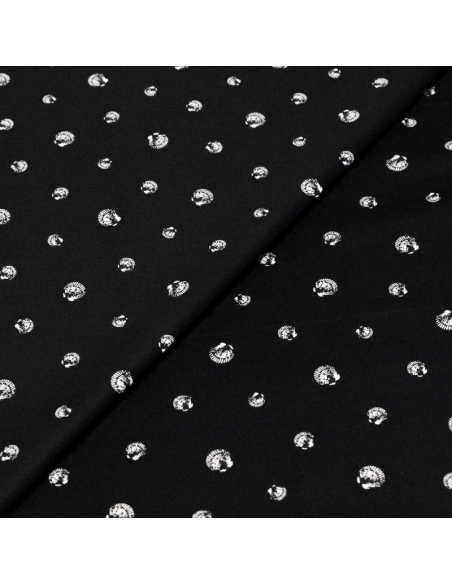 Satin coton & élasthanne - Coquillages blancs fond noir