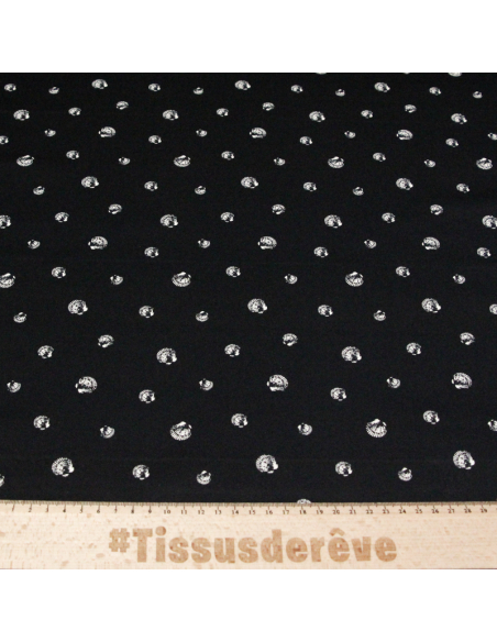 Satin coton & élasthanne - Coquillages blancs fond noir