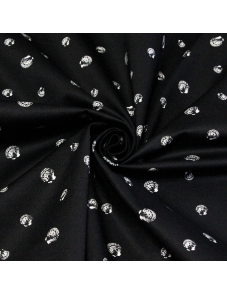Satin coton & élasthanne - Coquillages blancs fond noir
