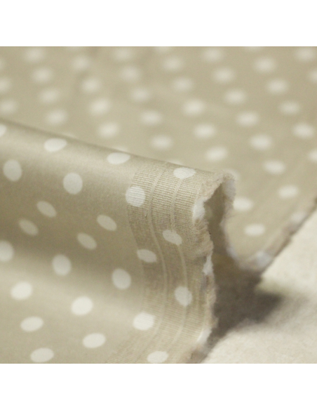 Satin coton & élasthanne - Pois blancs fond beige