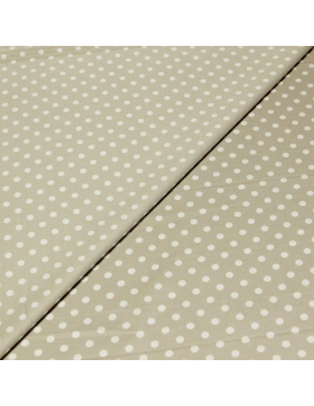 Satin coton & élasthanne - Pois blancs fond beige