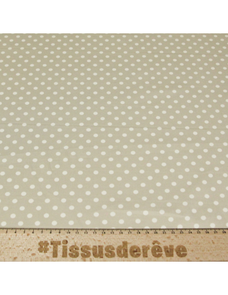 Satin coton & élasthanne - Pois blancs fond beige