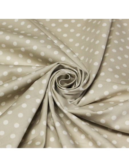 Satin coton & élasthanne - Pois blancs fond beige