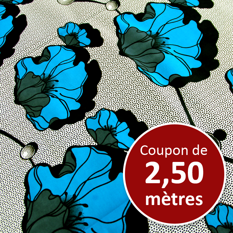 Tissu Africain WAX - Fleurs bleues rétro (coupon de 5,40 mètres)