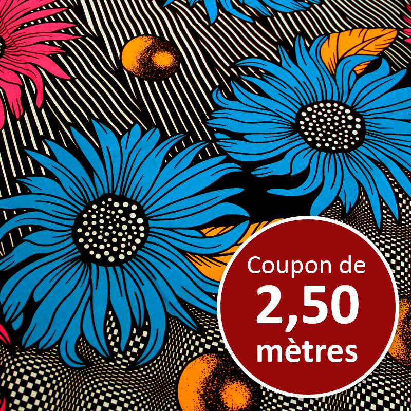 Tissu Africain WAX - Fleurs et sphères (coupon de 5,40 mètres)