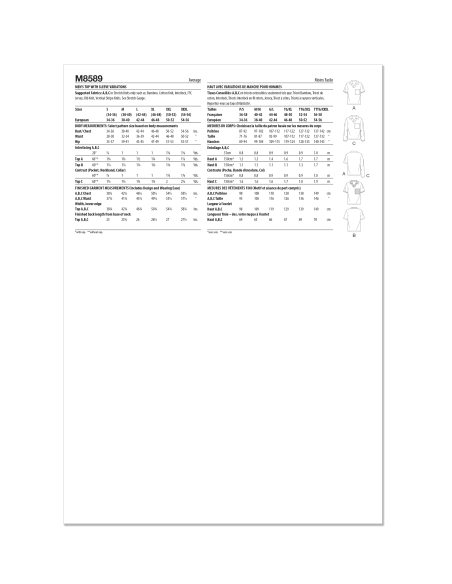 Patron McCall's 8589.A (36-58) - Top homme manches variées