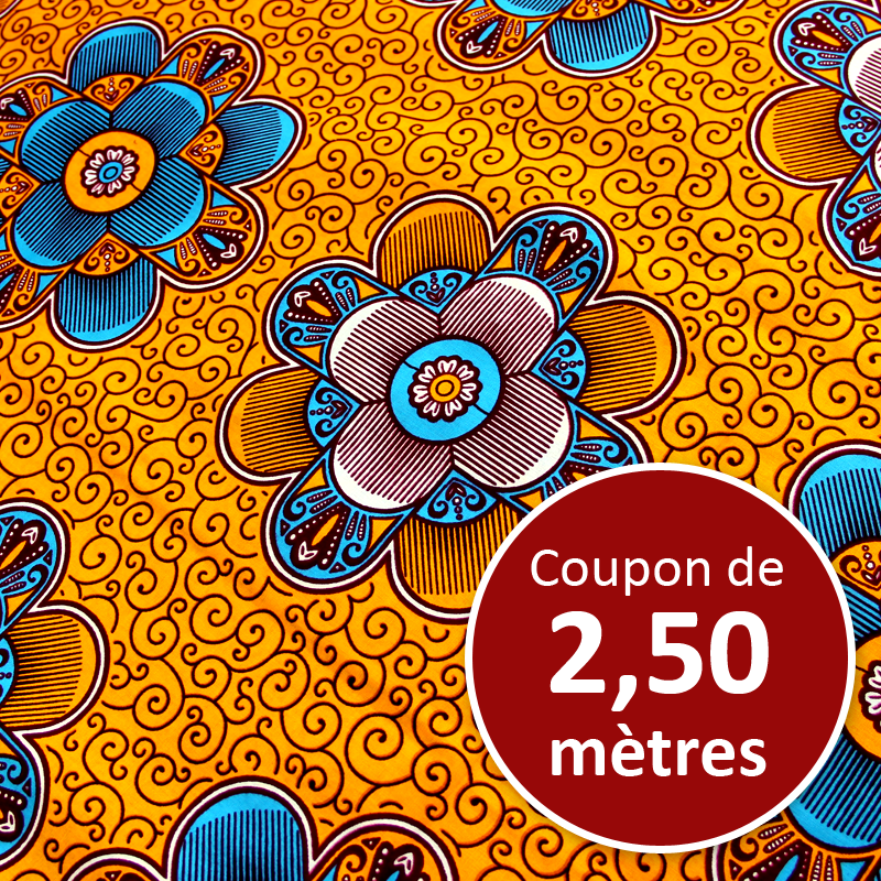 Tissu Africain WAX - Fleurs géométriques (coupon de 5,40 mètres)