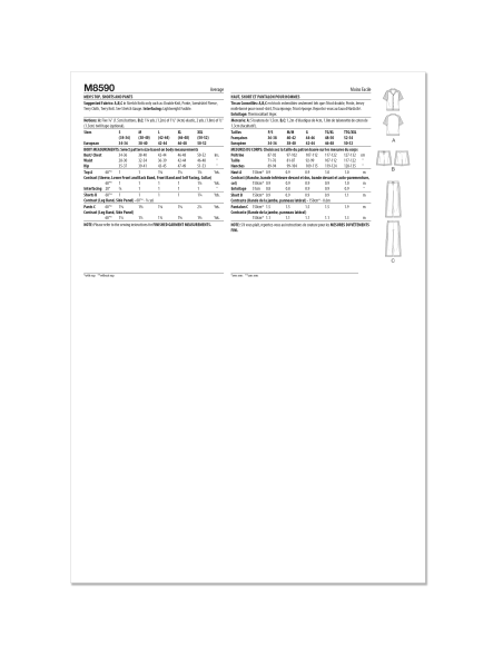 Patron McCall's 8590.A (36-54) - Top homme, short et pantalon