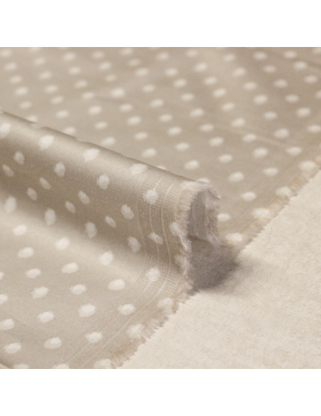 Satin coton & élasthanne - Pois tacheté fond beige