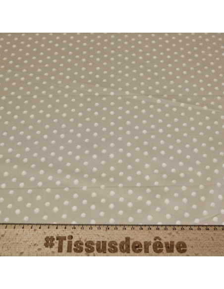 Satin coton & élasthanne - Pois tacheté fond beige