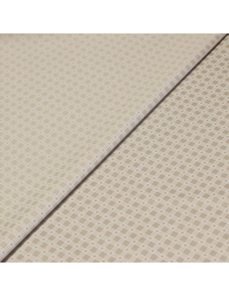 Satin coton & élasthanne - Carreaux croisés fond beige