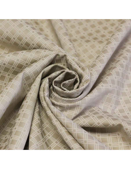 Satin coton & élasthanne - Carreaux croisés fond beige