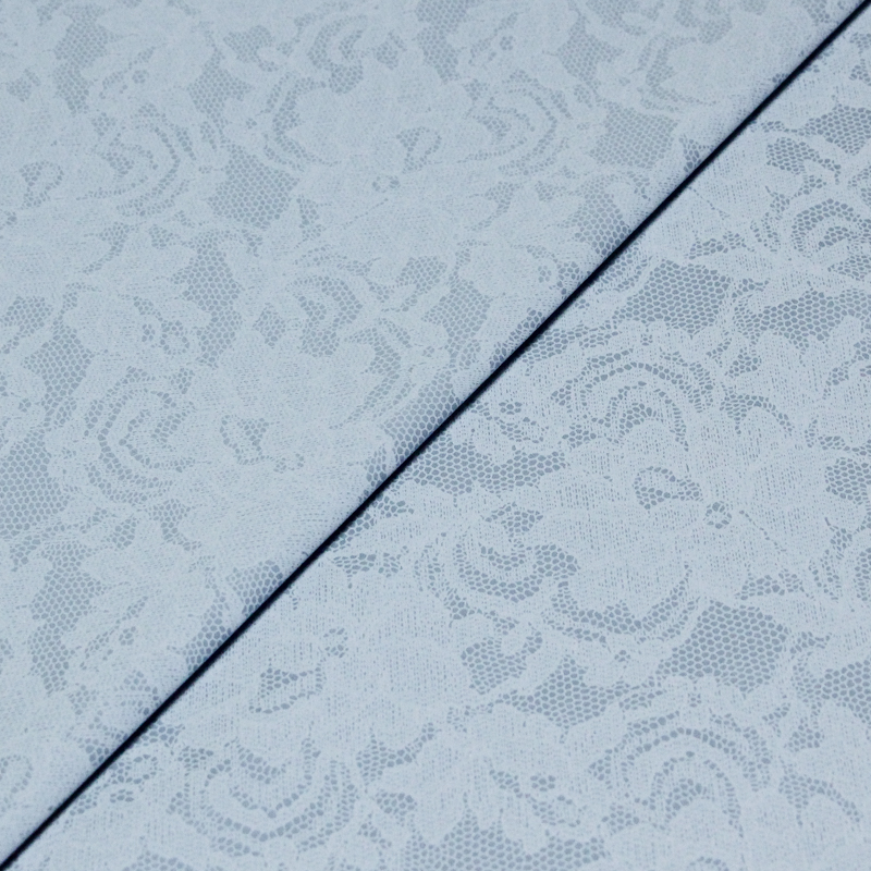 Satin coton & élasthanne - Motif dentelle ton sur ton bleu ciel
