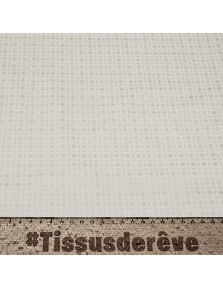 Satin coton & élasthanne - Losanges quadrillé fond blanc cassé