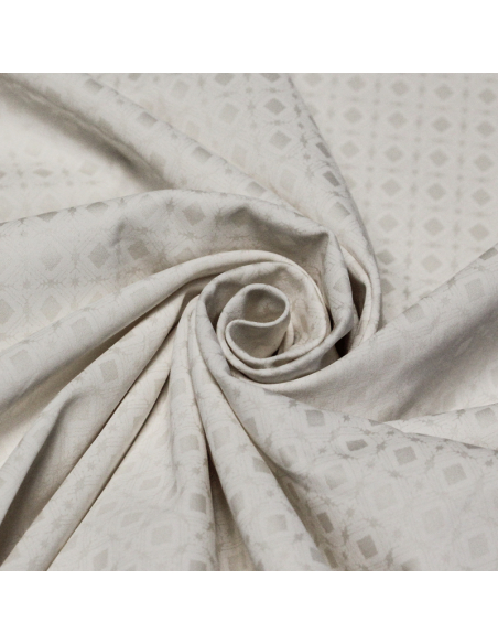 Satin coton & élasthanne - Losanges quadrillé fond blanc cassé