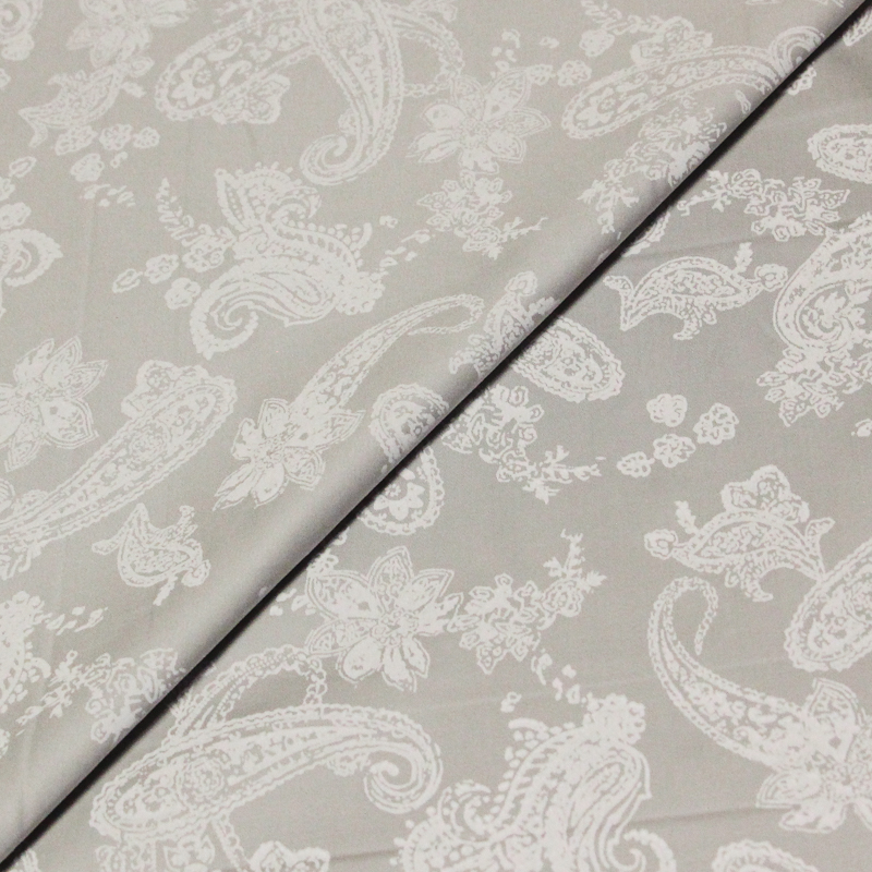 Satin coton & élasthanne - Cachemire blanc fond gris