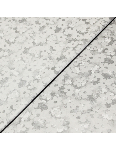 Gabardine coton & élasthanne - Fleurs argentées sur fond brillant