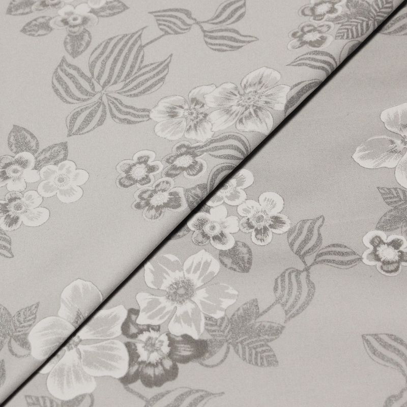 Gabardine coton & élasthanne - Fleurs brillantes fond gris