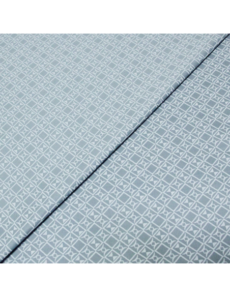 Gabardine coton & élasthanne - Motif géométrique fond bleu