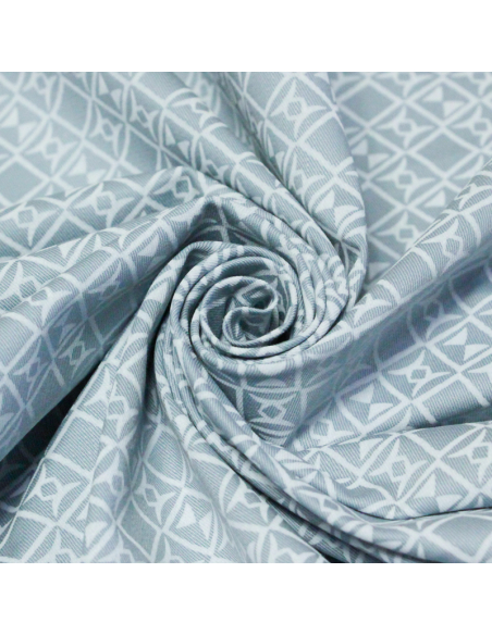 Gabardine coton & élasthanne - Motif géométrique fond bleu