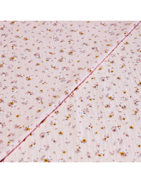 Double gaze 100% coton - Fleurs d'été fond rose