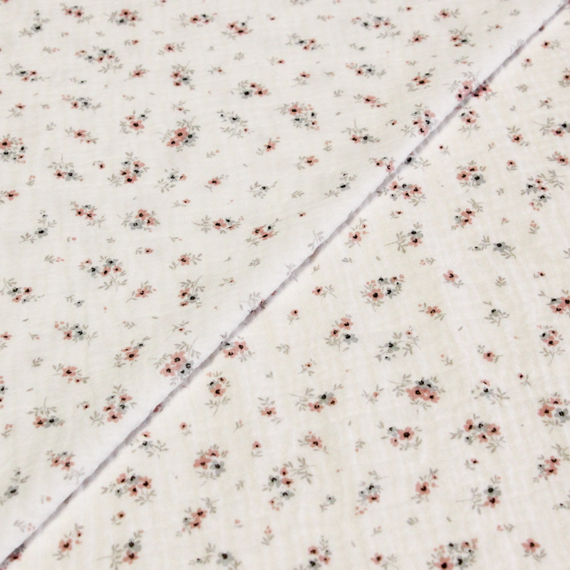 Double gaze 100% coton - Fleurs d'été fond blanc